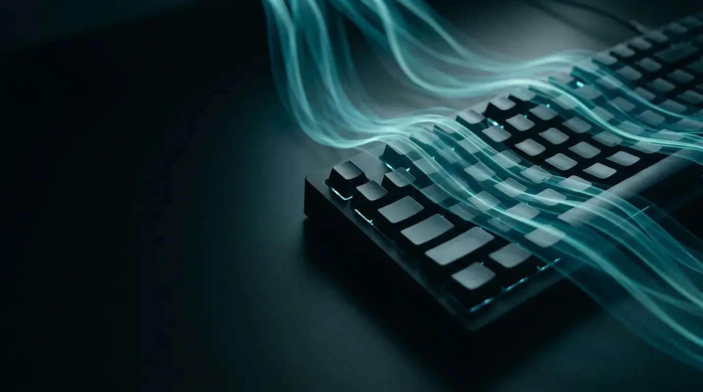 Abstrakte Lichtströme über einer Tastatur